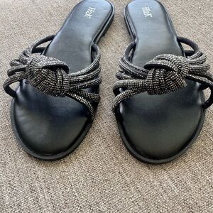 H2K Black Beaded Women's Sandals